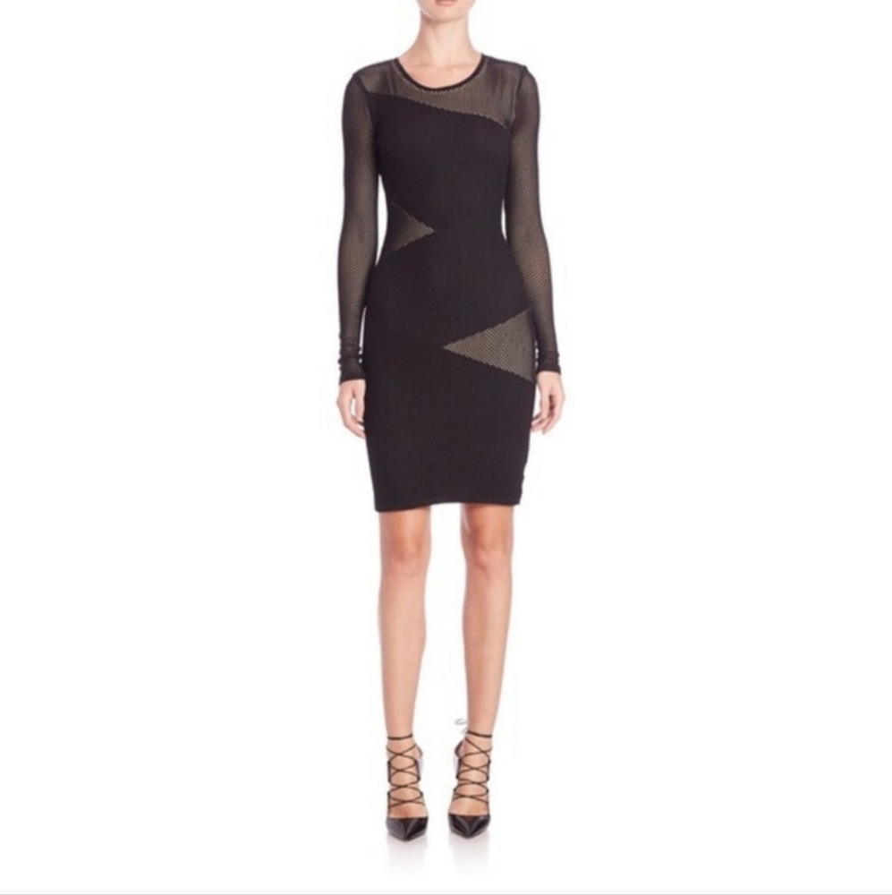 BCBGMAXAZRIA  Black Mesh Panel Dress
